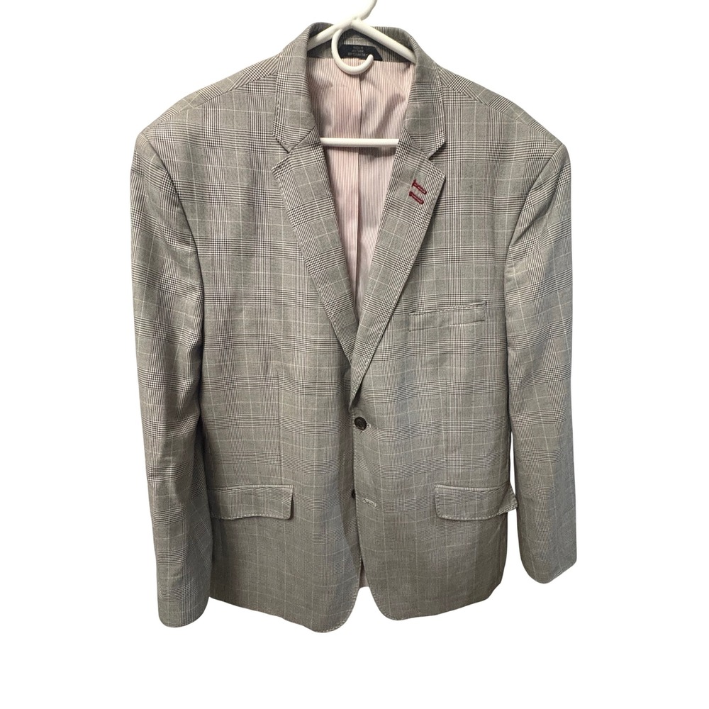 Haggar Mens 46R Classic Fit Grey Glen Plaid Two Button Blazer Sport Coat
